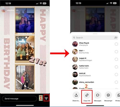 Copy the link in the Instagram app