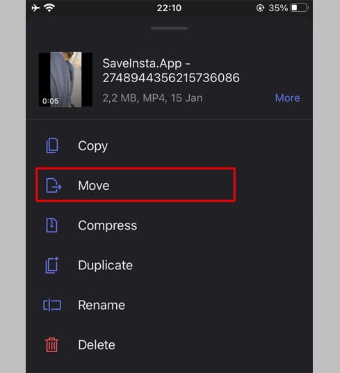 Select to move from the list that appears