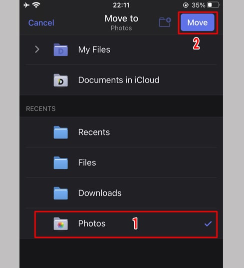 Select Move to Photos and confirm