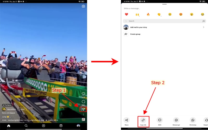 Copy the Instagram post link