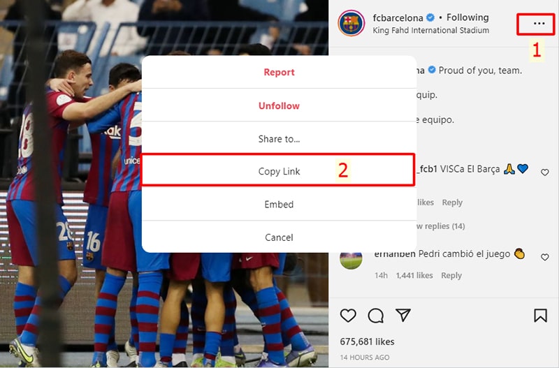 Copy Instagram video link
